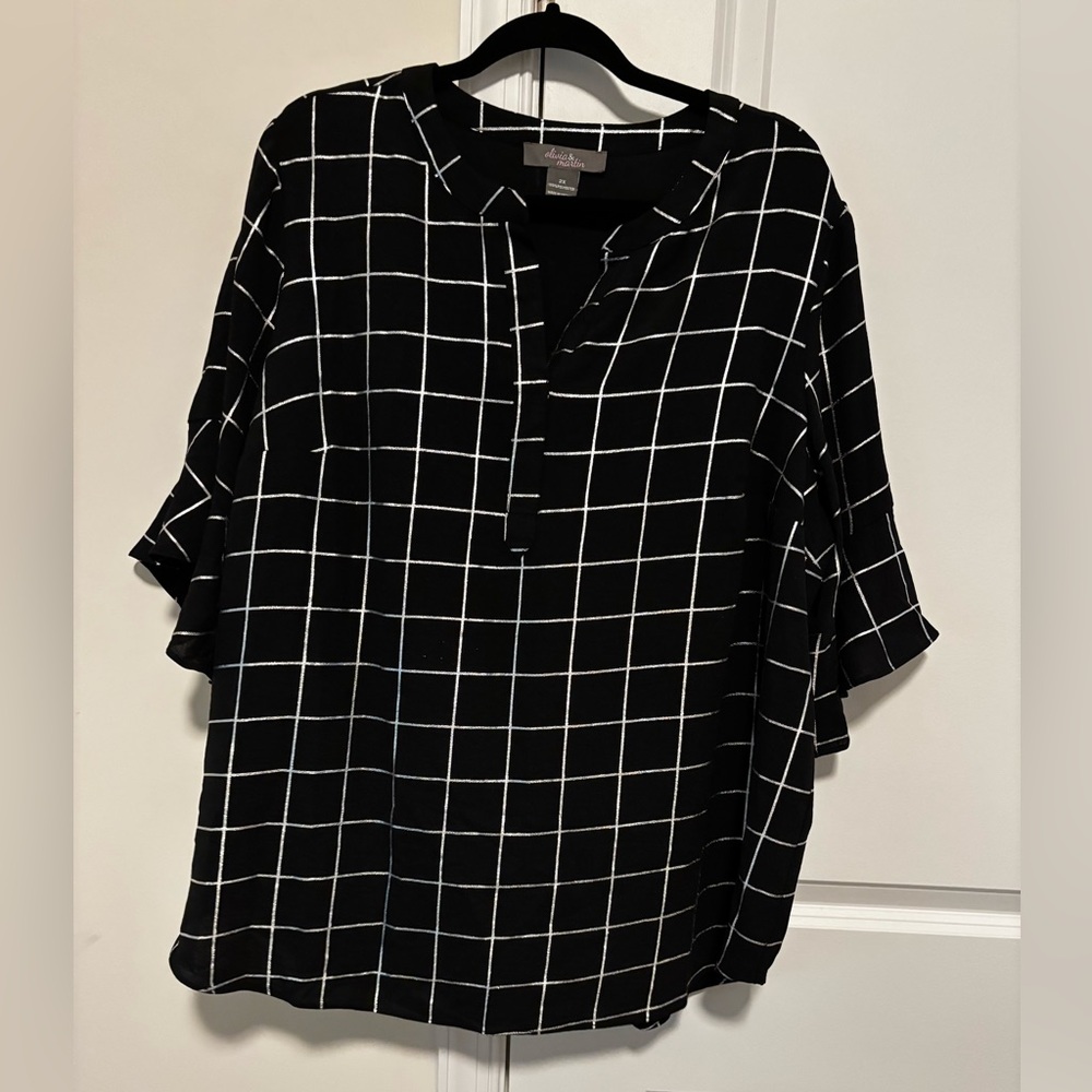 Olivia & Martin Black and White Windowpane Blouse